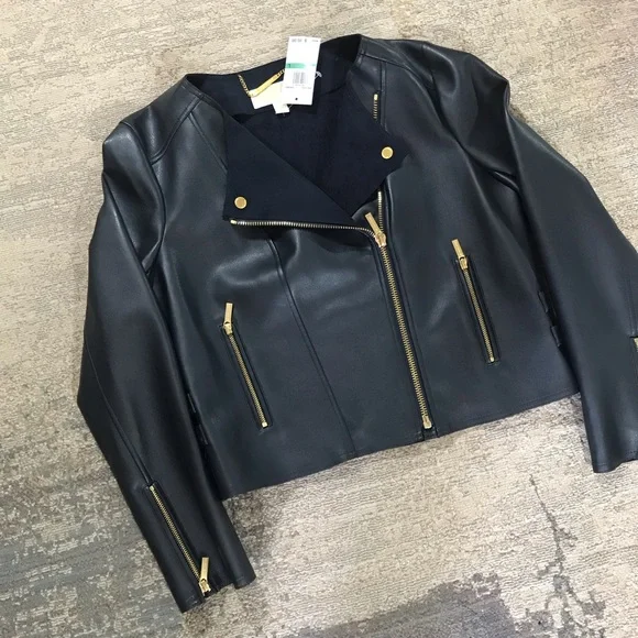 Michael KORS Faux Leather Biker Jacket Size L